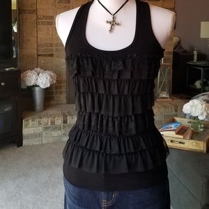 Black Ruffle Lace Racerback Tank Top from Italy